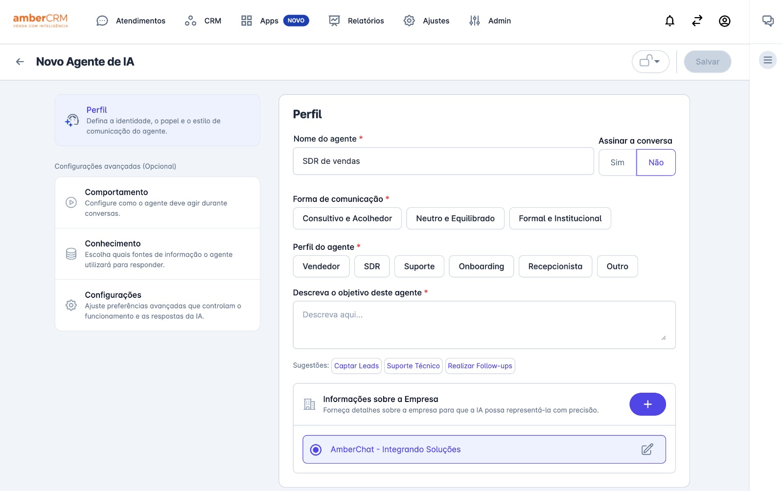 Inteligência Artificial AmberCRM